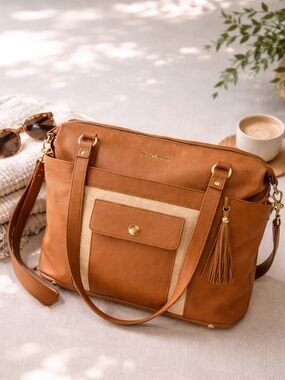 Lily Jade Marie Convertible Diaper Bag Backpack Brown Leather Tote Tassel